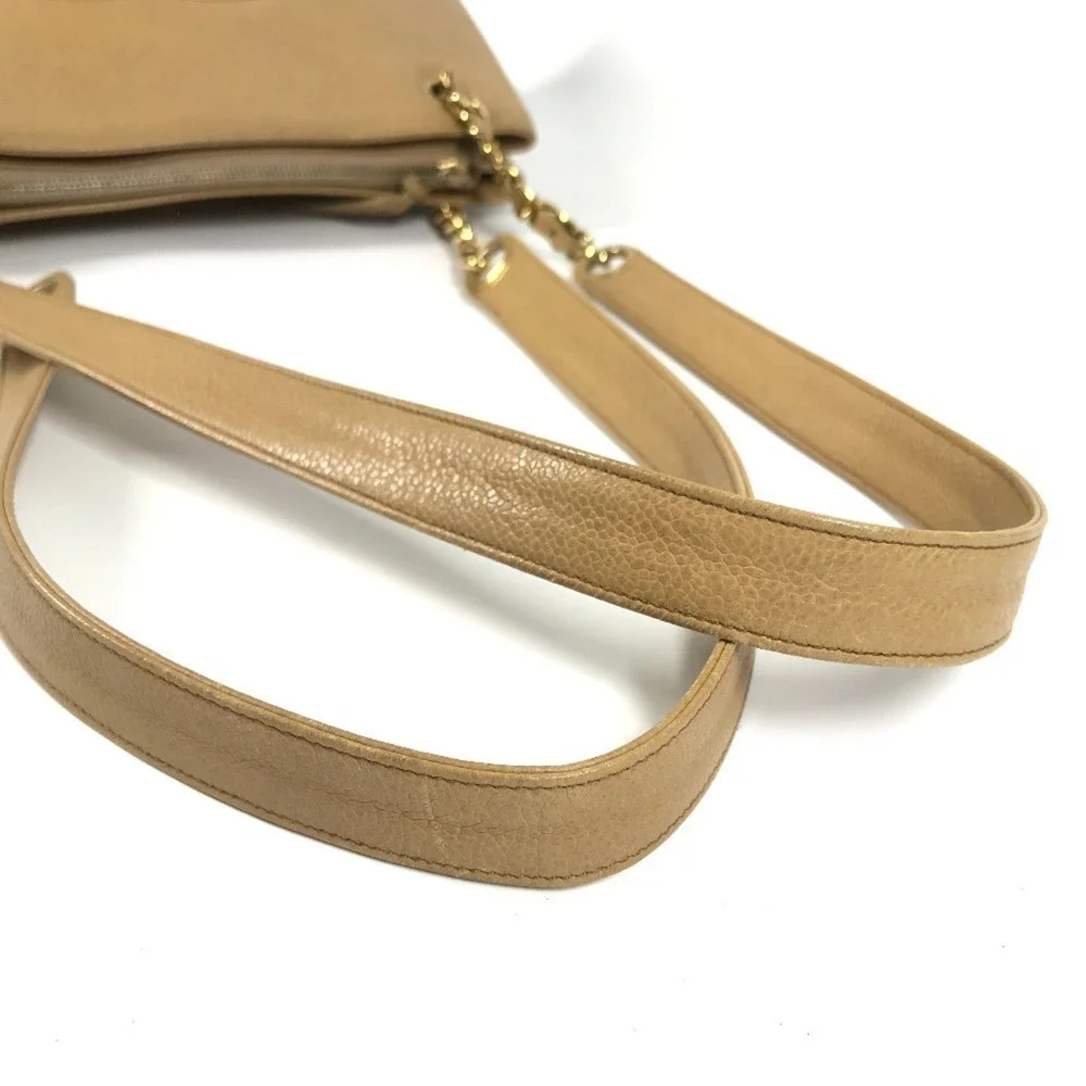 CHANEL Vintage Cream Caviar Leather Logo Shoulder Bag
